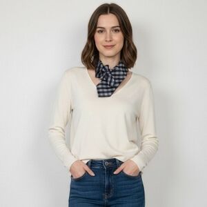 NWT Ogsplosh Buffalo Plaid Silk Ascot Scarf Black Grey  Short